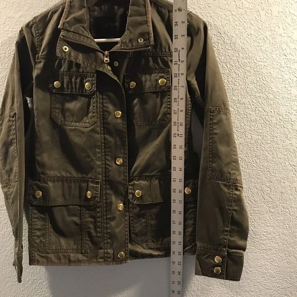 J Crew The Downtown Field Jacket Waxed Cotton Green Womens Size XXXS - Picture 11 of 12